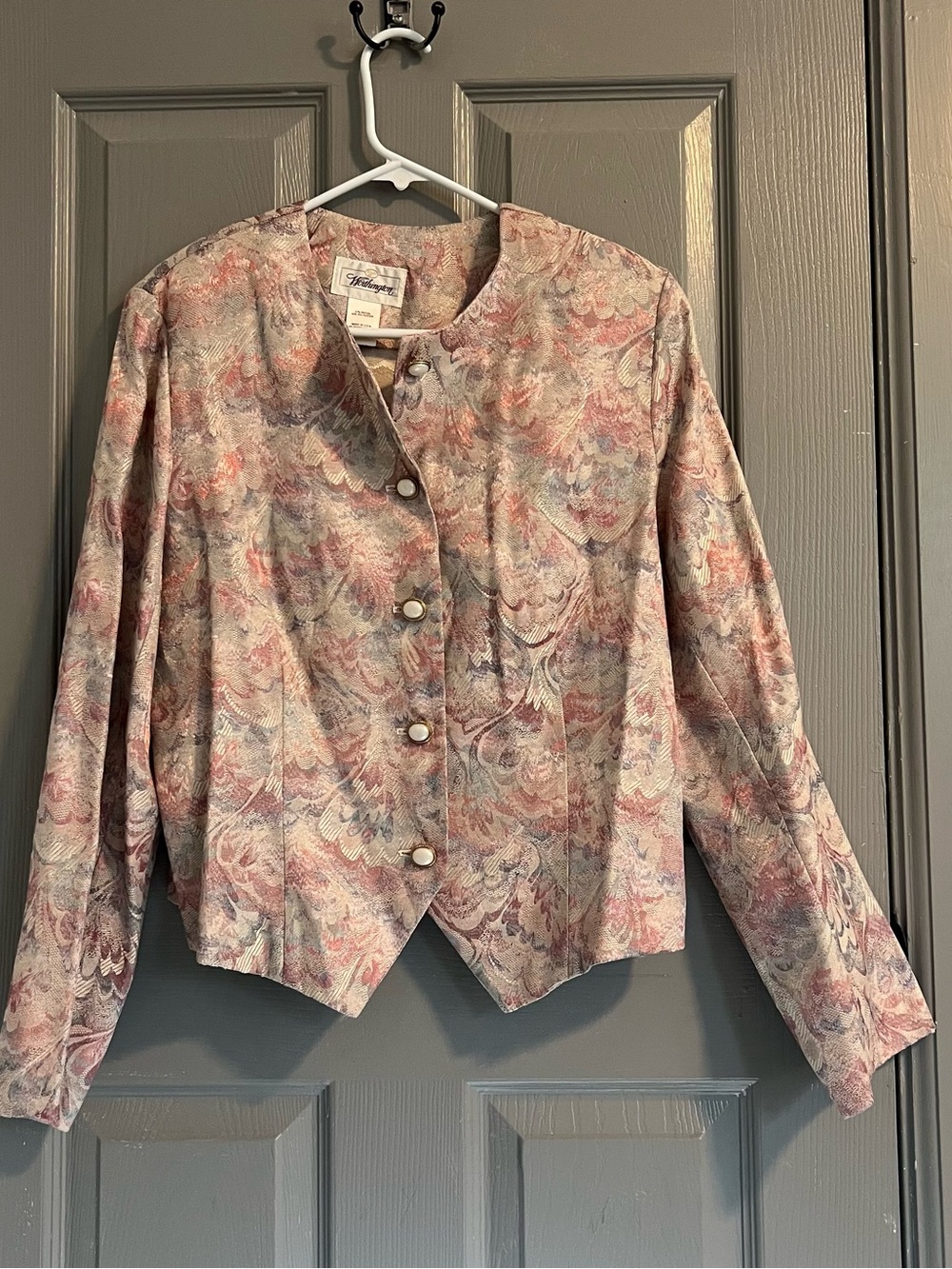 Worthington Multicolor Patterned Pink and Cream Button Jacket Vintage